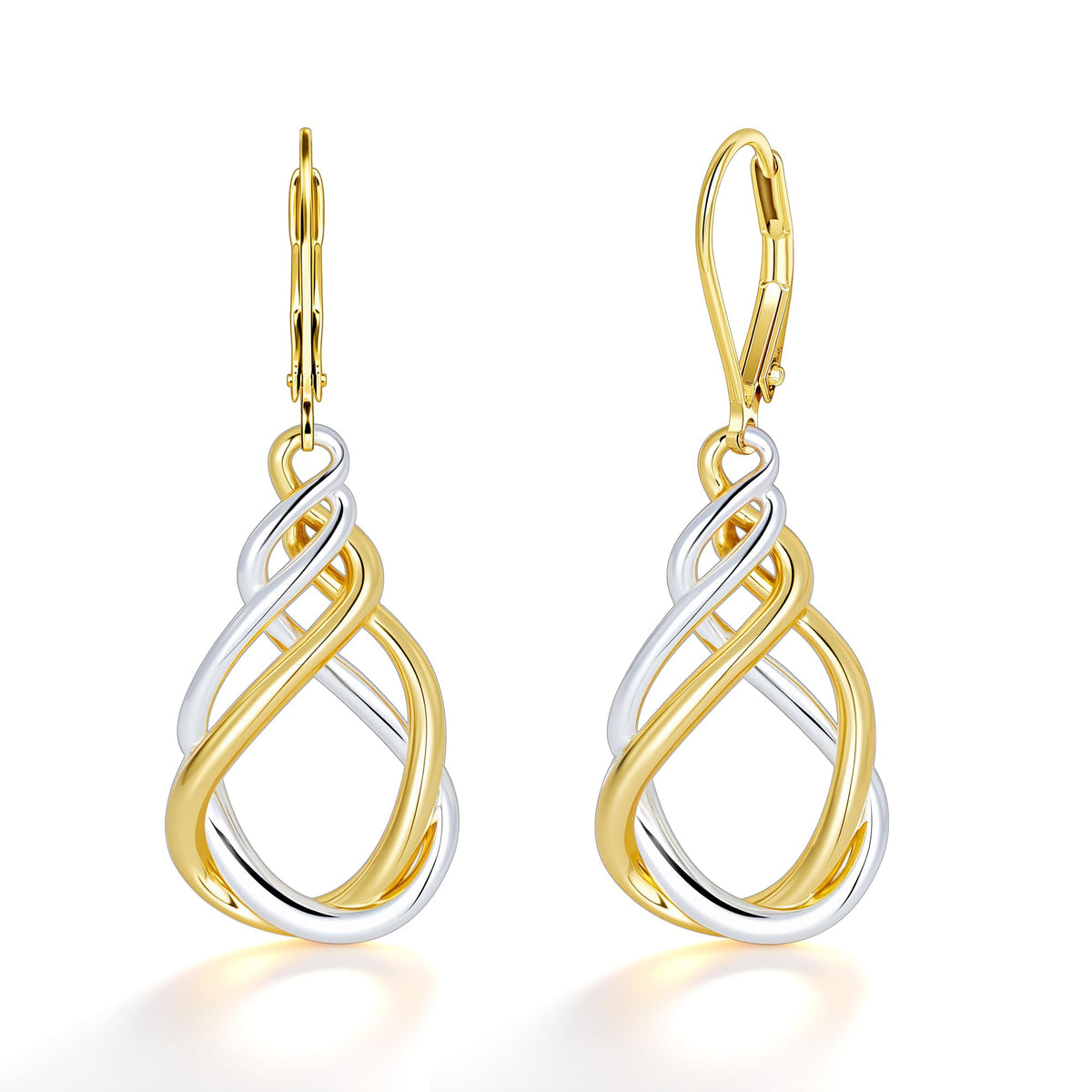 Two Tone Twisted Drop Earrings for Women, 14K Gold and Silver Plated Leverback Dangle Earrings, Hypoallergenic Mixed Metal Teardrop Earring Trendy for Women Jewelry Gifts