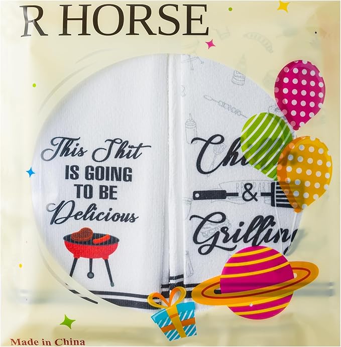 R HORSE 5Pcs BBQ Grilling Dish Towel Funny Barbecue Cooking Absorbent Kitchen
