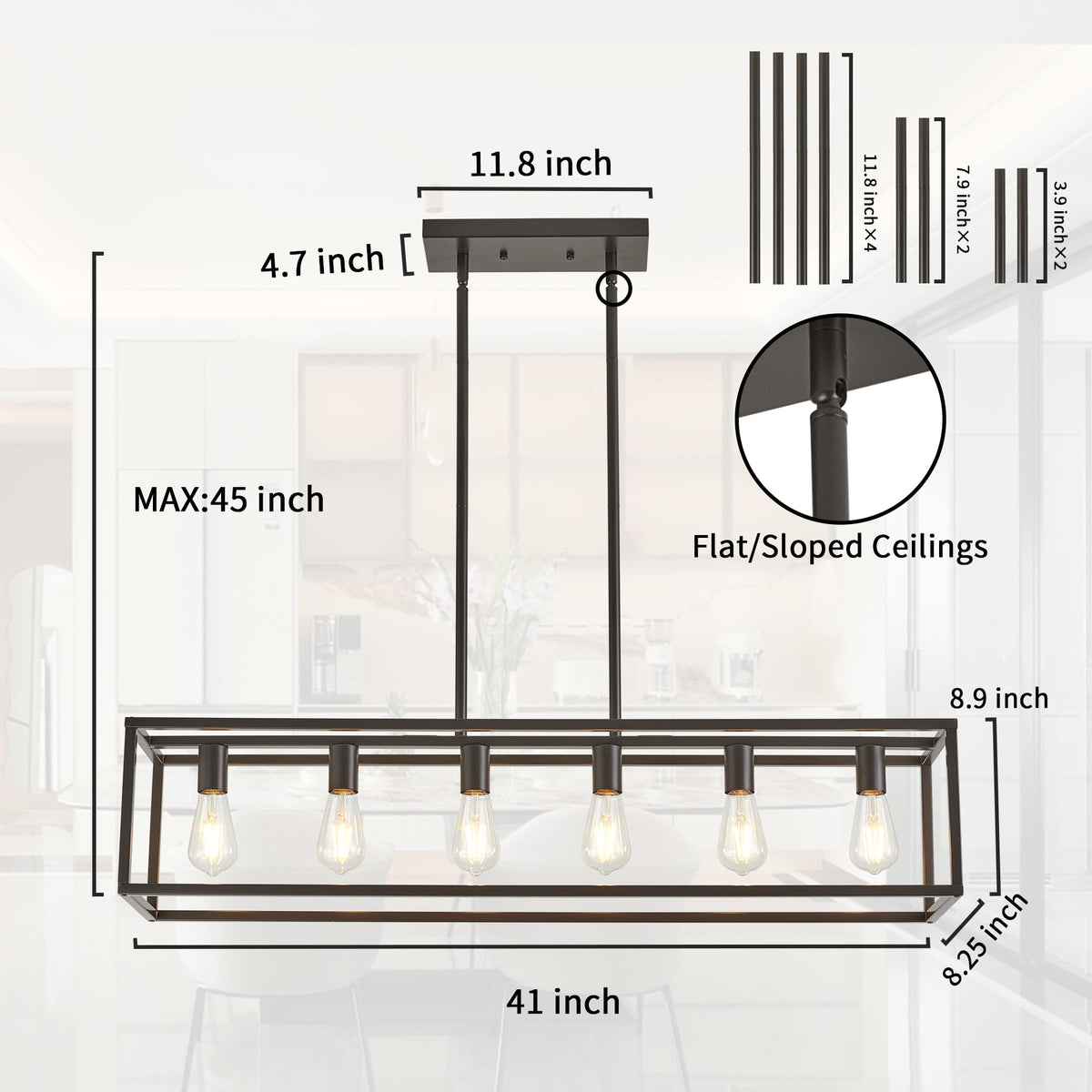 HQZBPT Dining Room Light Fixture, Kitchen Fixture Lights Pendant Lights Kitchen Island Oil Rubbed Bronze 6-Light Industrial Pendant Lighting for Kitchen Island
