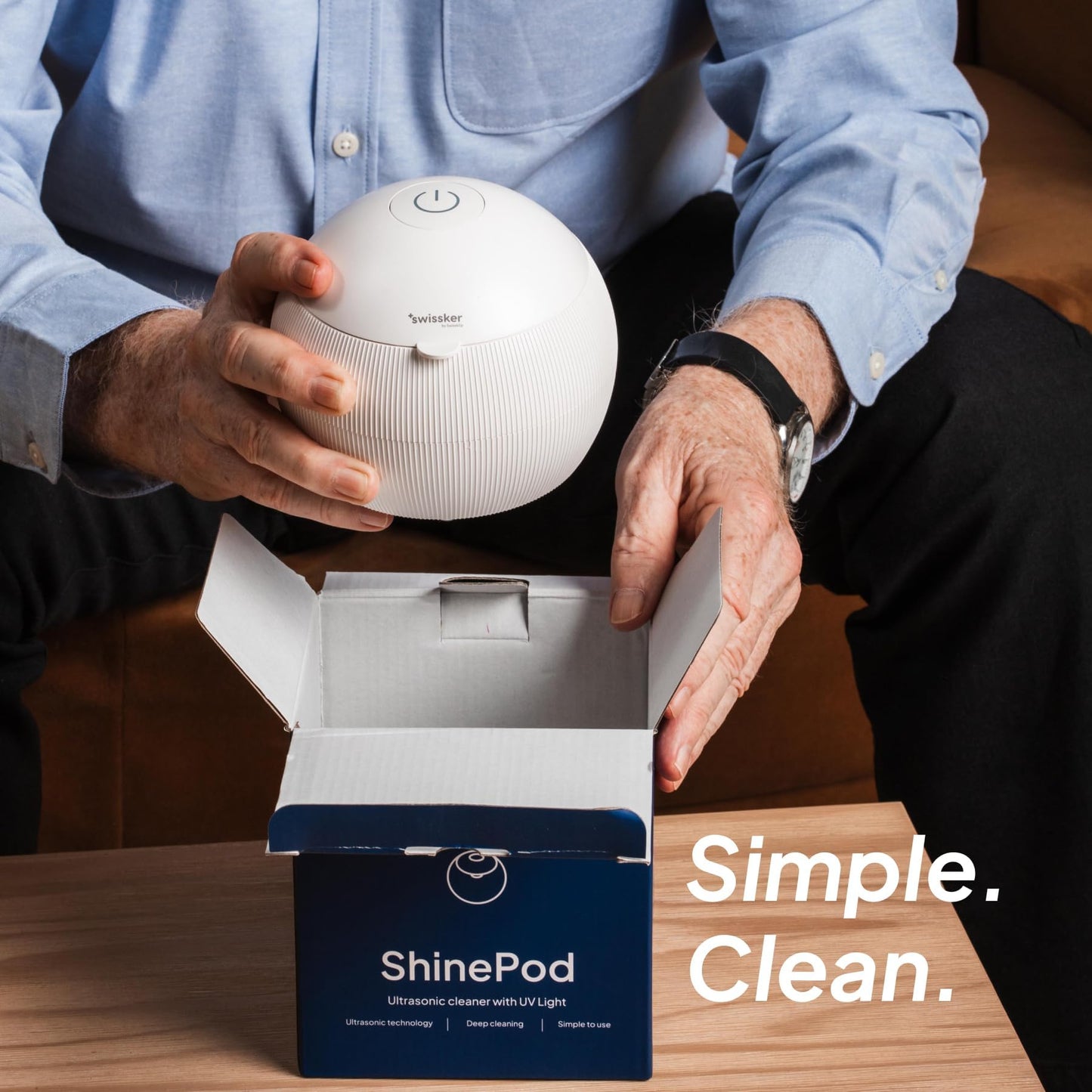 Swissker by Swissklip ShinePod Ultrasonic Retainer Cleaner Machine – Dental Pod Ultrasonic Cleaner for Dentures, Aligners, Mouth Guards, Invisalign Cleaning – UV Sterilization – White