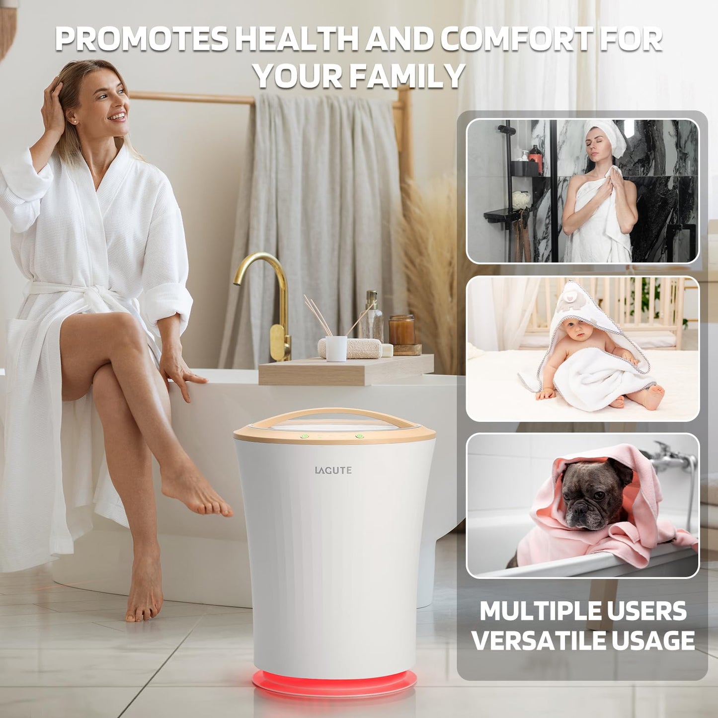 Lagute iSnug Towel Warmer for Bathroom, with 3-Level Timer, Warning Alarm & RGB Light, Auto Shut-Off, 5.3 Gal Heating Bucket for Bathrobe, Blanket, Ideal for Gifts