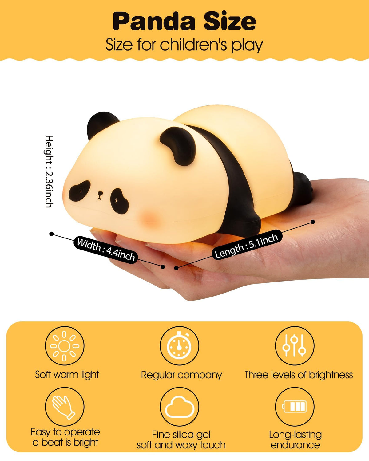 Recolte Cute Panda Night Light with Gift Bow, LED Squishy Silicone Animal Lamp, 3 Level Dimmable Nursery Light for Kids, Baby Desk Decor, Gift Box for Boys Girls, Baby Shower & White Elephant Gifts