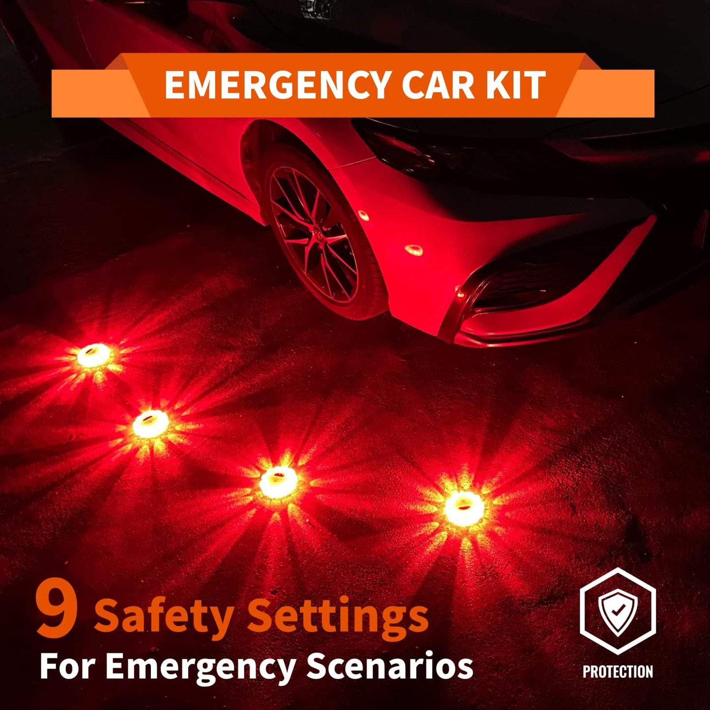 Markstor Led Road Flares 4 Pack LED Flares Emergency Kit, USB Recharge Amber LED Flares Warning Light with Magnetic, Roadside Safety Disc Flares Kit with Breaker,Whistle for Vehicle (4 Pack Parts)