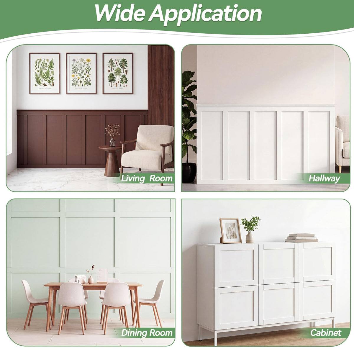 Maasechs 24 Pcs Mdf Board and Batten Wall Panel Kits, 160'' L x 47'' W Premade Wainscoting Panels Decorative Wall Molding Trim Slats Paintable Accent Kit for DIY Kitchen Home Bedroom Living Room Decor