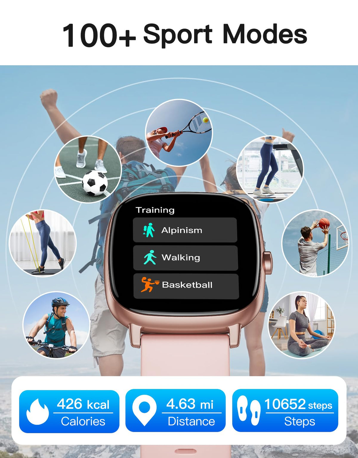 HUAKUA Smart Watches for Women with GPS Built-in, Answer/Make Calls, 1.95" Smartwatch for iPhone/Android Phones, Fitness Watch with Heart Rate/Sleep Monitor 100+ Sports Modes IP68 Waterproof (Pink)