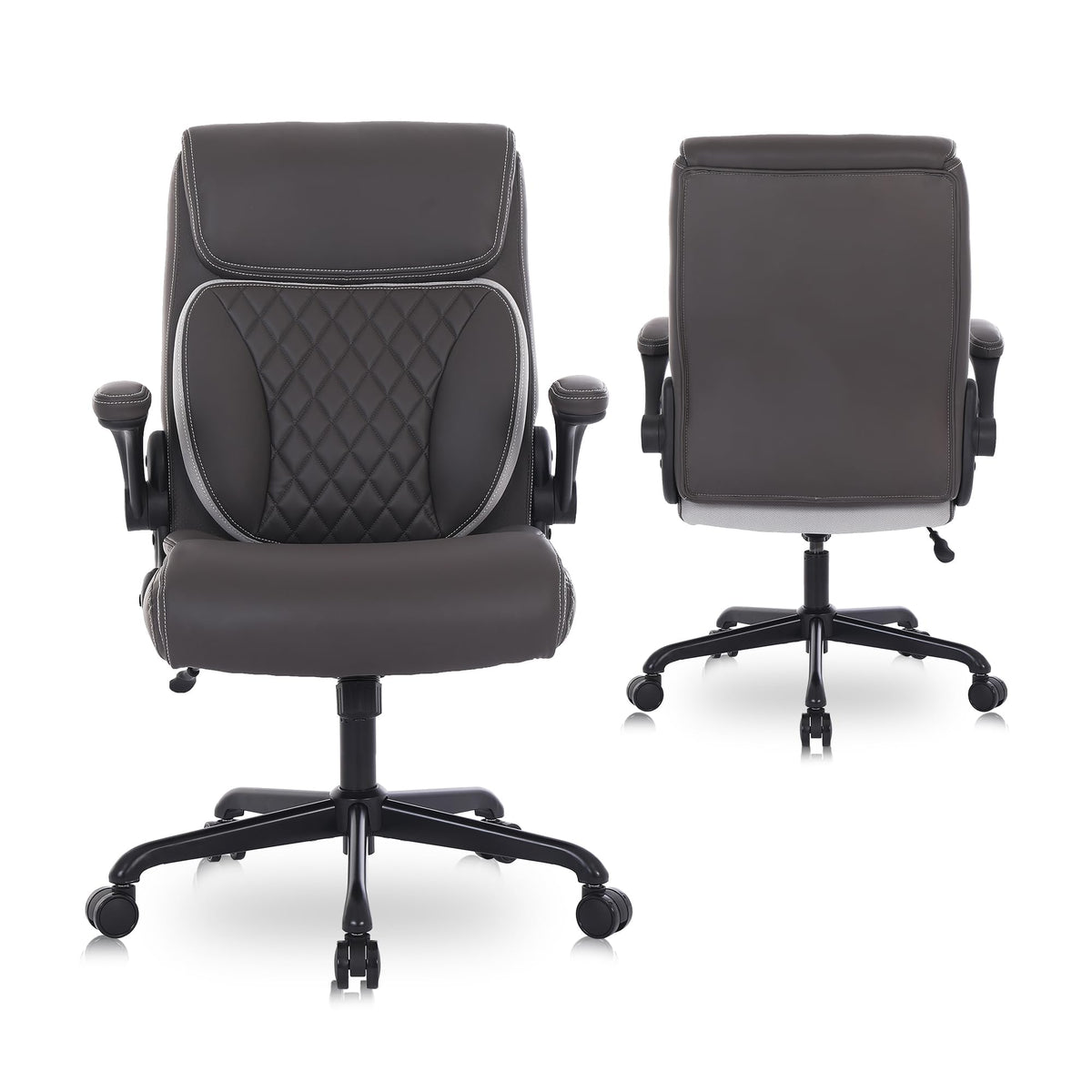 Youhauchair Executive Office Chair, Ergonomic PU Leather Computer Desk Chair with Lumbar Support, Flip-up Armrests and Adjustable Height, for Home Office, Brown