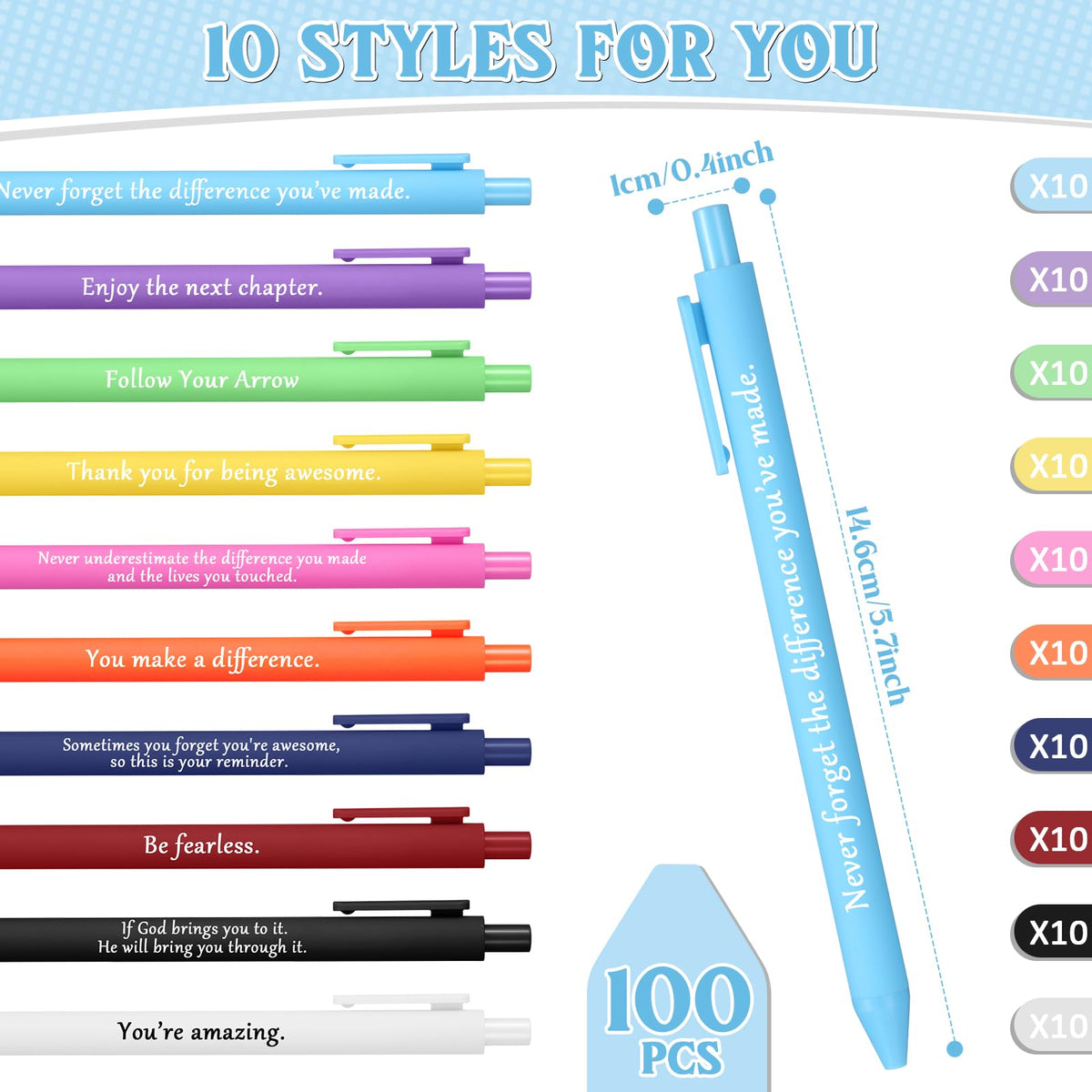 Teling 100 Pcs Inspirational Pens in Bulk Motivational Ballpoint Pens Bulk with Funny Sayings Quotes Positive Thank You Gifts for Adults Employees Coworkers Team Staff(Classic Colors,Classic Style)