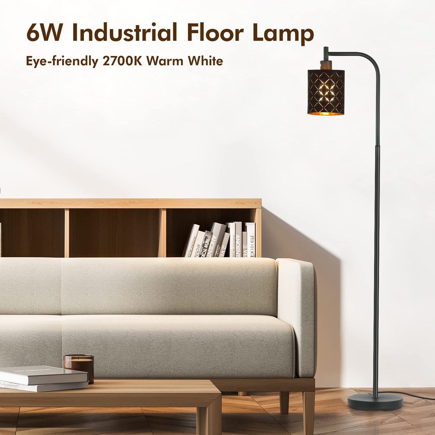 Gothic Floor Lamp with Laser-Cutout Lampshade, LED Standing Lamp for Living Room & Bedroom, 67 Inch Black Arc Modern Farmhouse Lamp with Foot Switch, E26 Base Socket, Perfect for Magic Decor Lamps