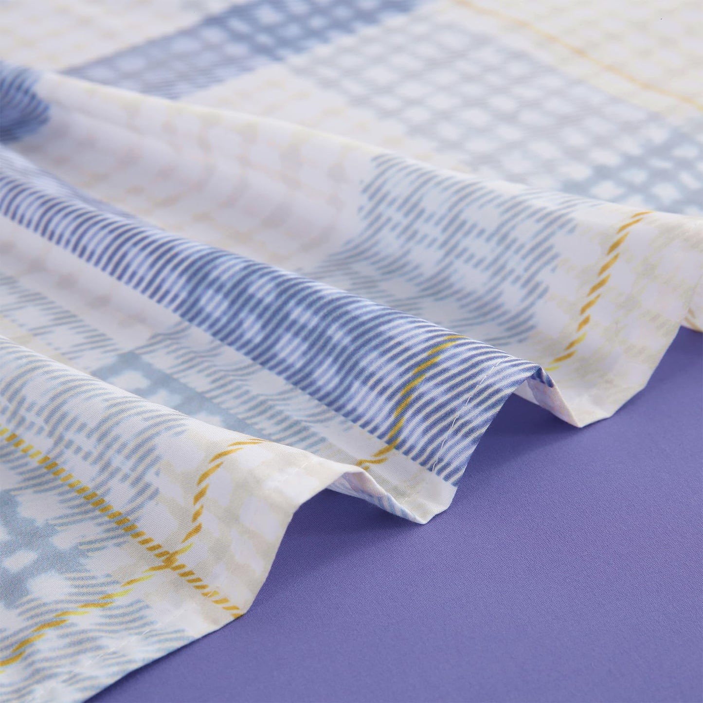LONAVA Plaid Queen Size 6 Pcs Sheet Set, Breathable Microfiber Deep Pocket Peri Fitted Sheets, Comfy & Breathable Patterned Flat Sheets,4 Gentle Soft Pillowcases, Blue Plaid