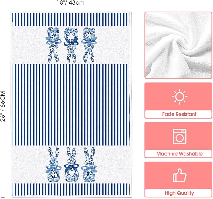 Artoid Mode Blue Stripe Rabbit Bunny Eggs Easter Kitchen Towels Dish Towels
