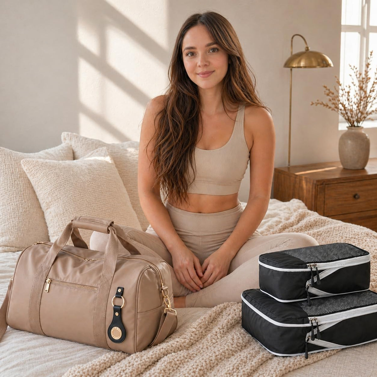 FALLENS 8 Set Luxury Compression Packing Cubes for Travel Expandable/Compression Luggage Packing Organizers, Includes 6 Full-Size Cubes, 1 Laundry Bag & 1 Toiletry Bag, Dual Zipper System