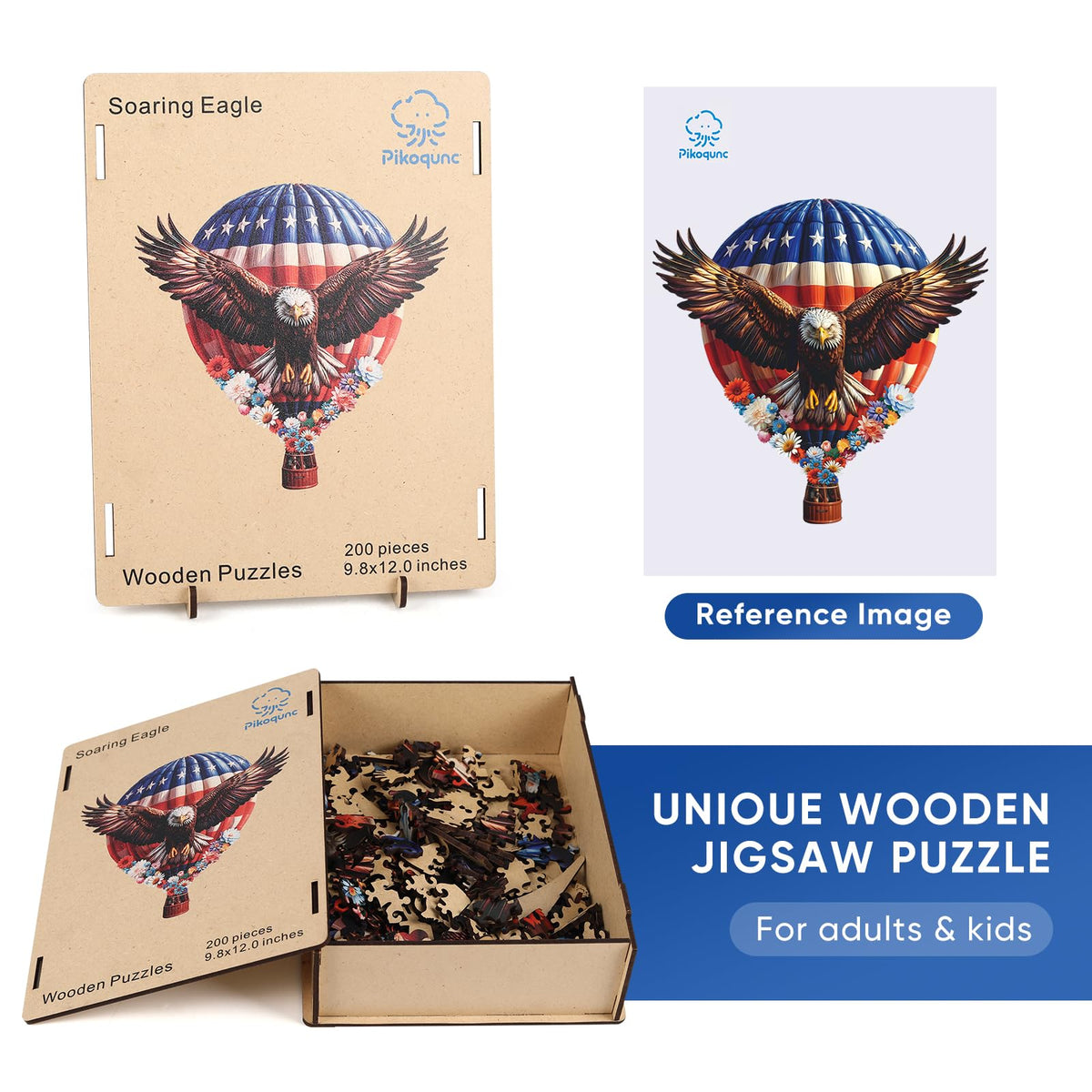 Pikoqunc Eagle Design Wooden Puzzles,190 Pieces 12.2x11.8 Inches,Laser-Cut Animal Jigsaw for Adults,Relaxing Brain Teaser with Exquisite Box for Friends and Family,Perfect Relaxing Art Puzzle Gift