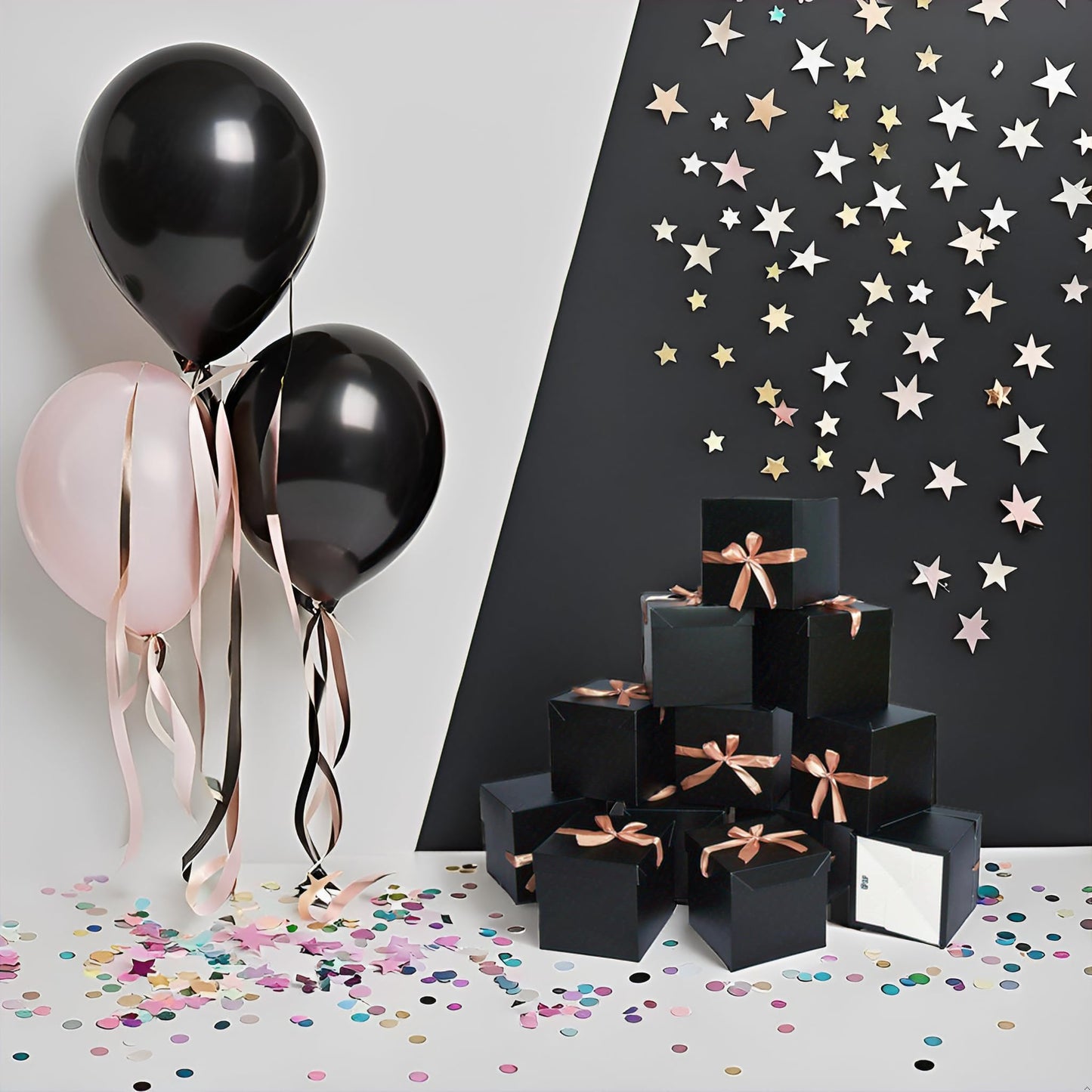 GP SUP 12 Pcs Black Boxes with lids,Beautiful Squared Boxes with Lids Perfect for Weddings, Birthday, Christmas, Valentines Day(Black, 6x6x6 Inch)