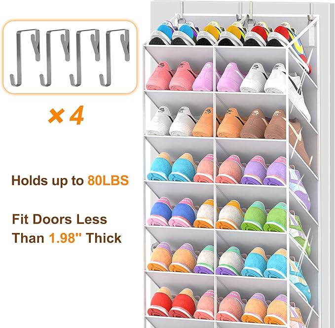 20-30 Pairs Over the Door Shoe Organizer, 10-Tier Door Shoes Rack, Handing