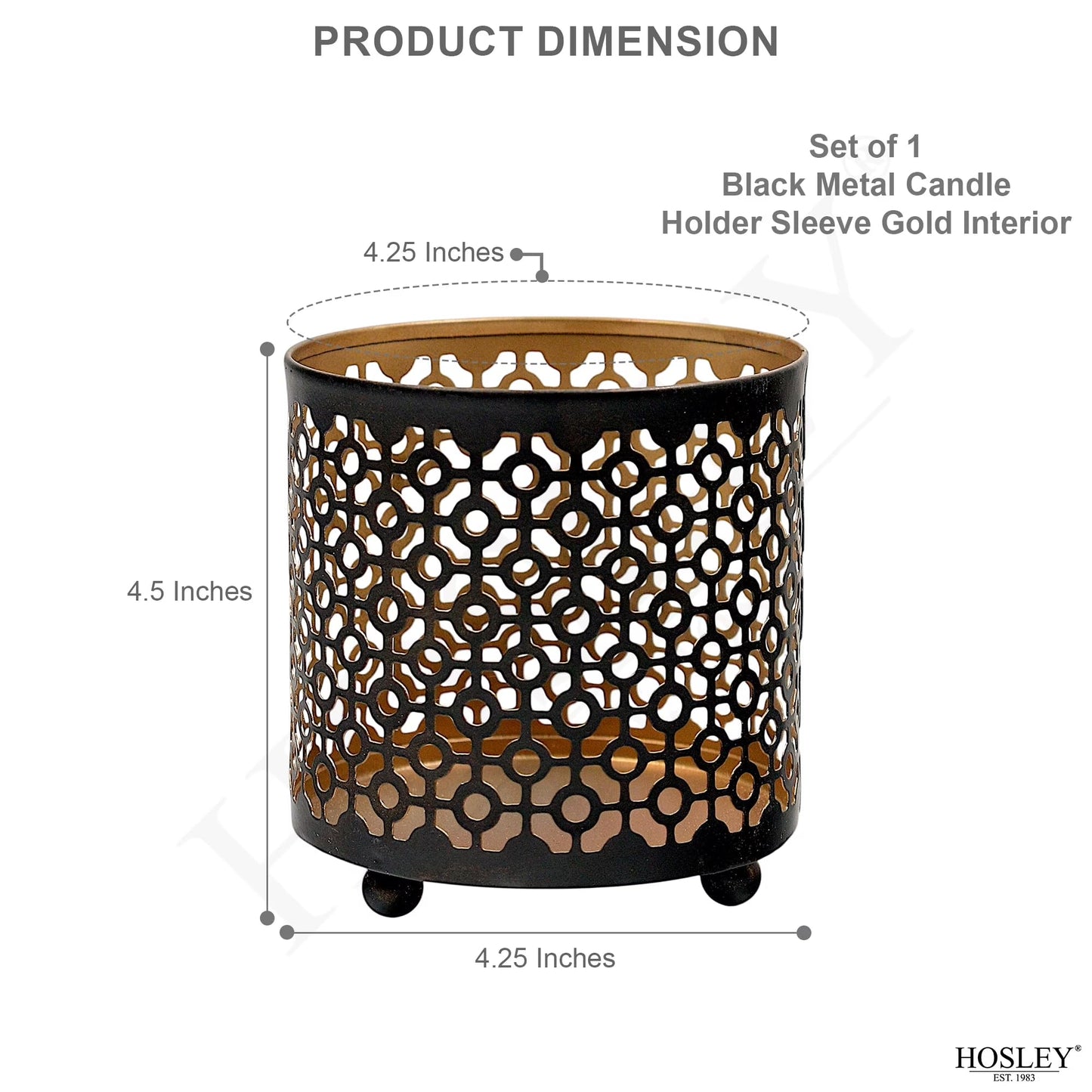 Hosley 4.5" Black Metal Candle Holder Sleeve Gold Interior for Tealights & Votive Candles Decorative Lantern for Home Décor, Weddings, Meditation, & Events