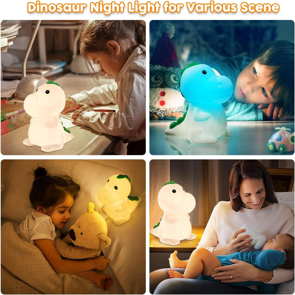 YunLone Kids Night Light Dinosaur Bedside Nursery Touch Lamp Dimmable with 7 Color Changing, Soft Squishy Silicone Cute Dino Night Lights Gifts for Kids Baby Room, Rechargeable for All-Night Use