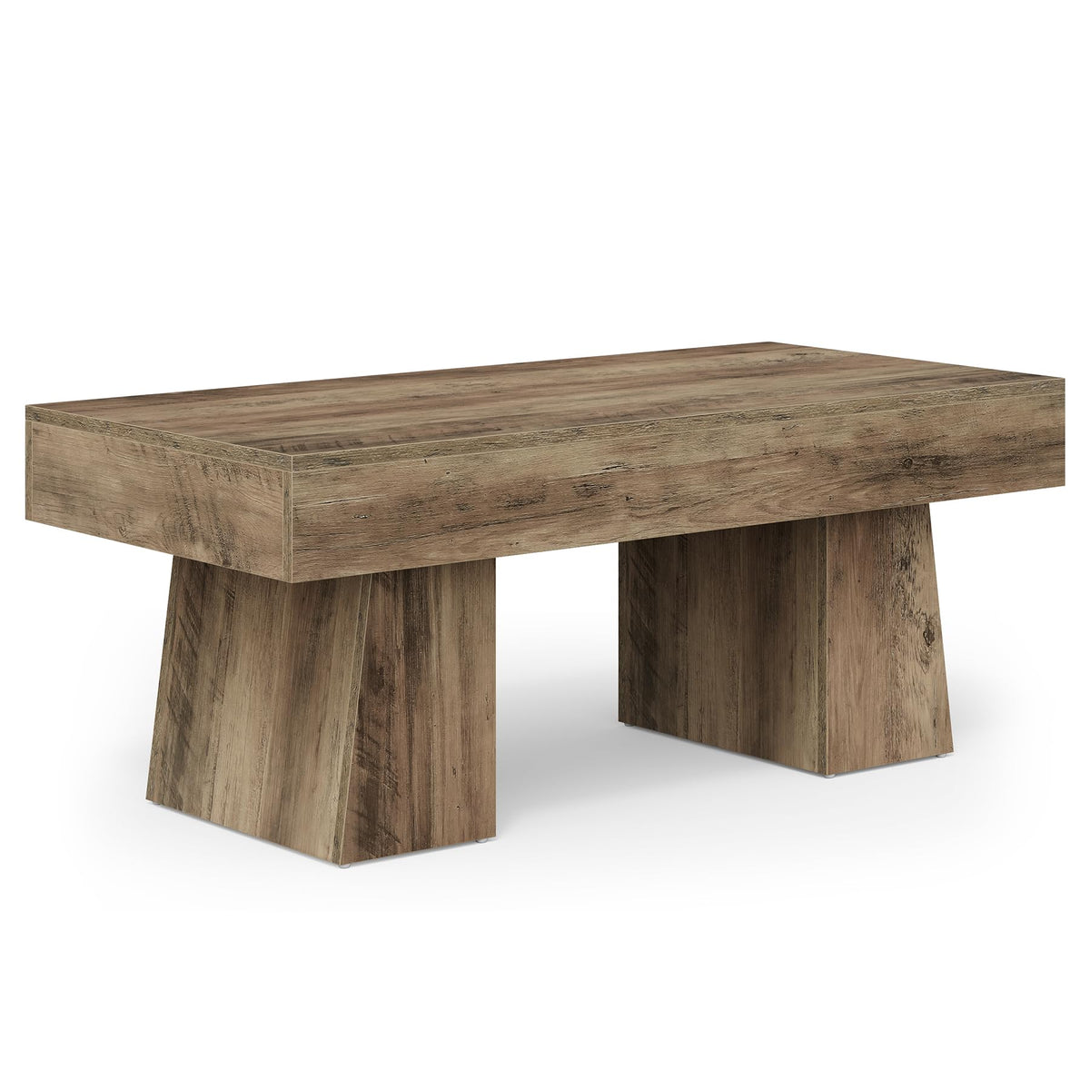 LITTLE TREE Farmhouse Coffee Table, 47 Inches Wooden Rectangular Accent Center Tables with Thick Base, Modern Low Cocktail Tea Furniture for Living Room (Rustic Brown)