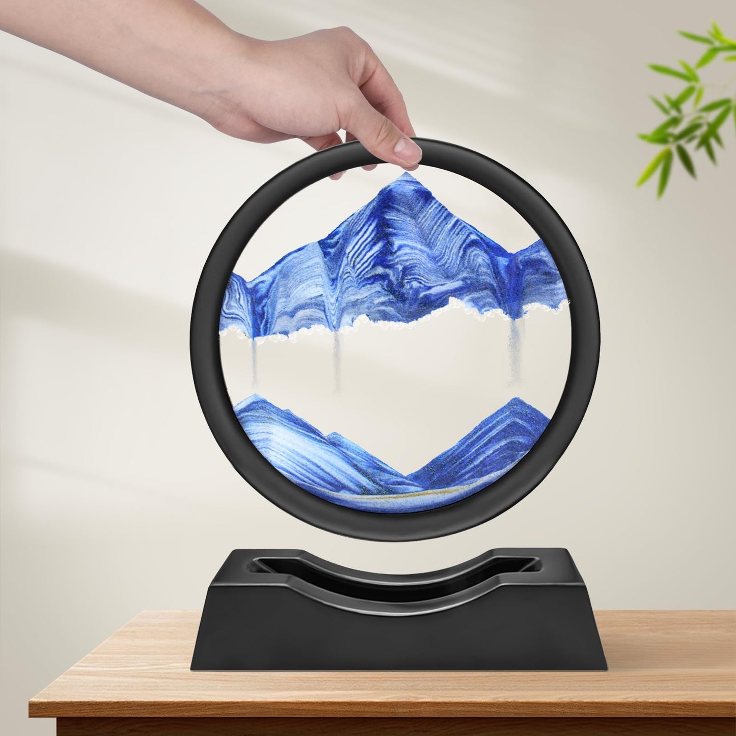 Wai Danie Moving Sand Art Picture 3D Hourglass Deep Sea Sandscape Liquid Motion Display Painting Flowing Sand Frame Relaxing Desktop Home Office Work Decor(Blue, 7")