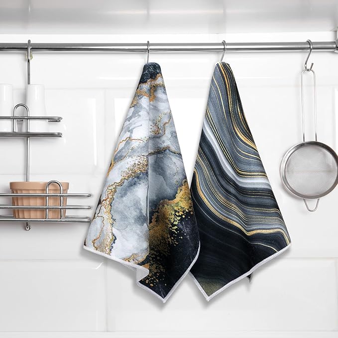 Boyiee Set of 6 Marble Kitchen Towels Gold Black Marble Tea Dish Towels 24 x 16