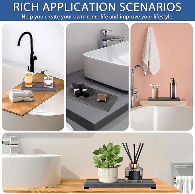 2PCS Water Absorbing Stone Tray, Quick Drying Diatomite Stone Sink Tray