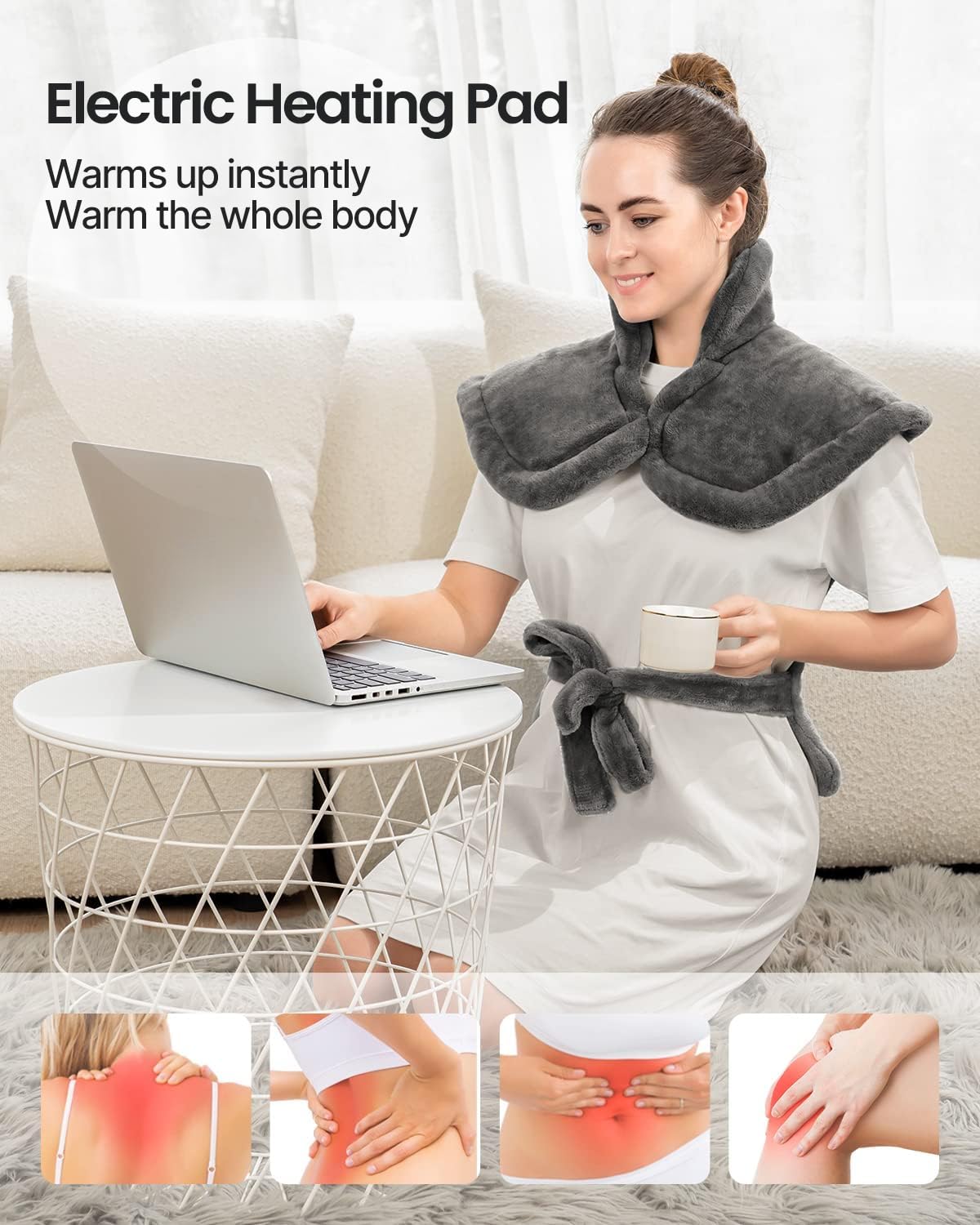 RENPHO Electric Heating Pad for Back Pain Relief, Birthday Gifts for Women Men Mom Dad, FSA HSA Eligible, Large Heat Pad for Neck and Shoulders, Fast Heating, 24"x33", ETL Certified, Gray
