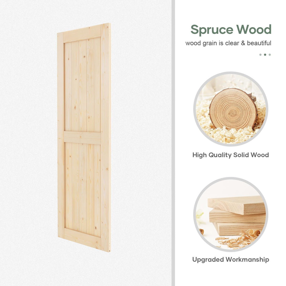 ROYMELO Double 30x84 inch Sliding Barn Wood Door Slab with 5ft Hardware Kit and Handle