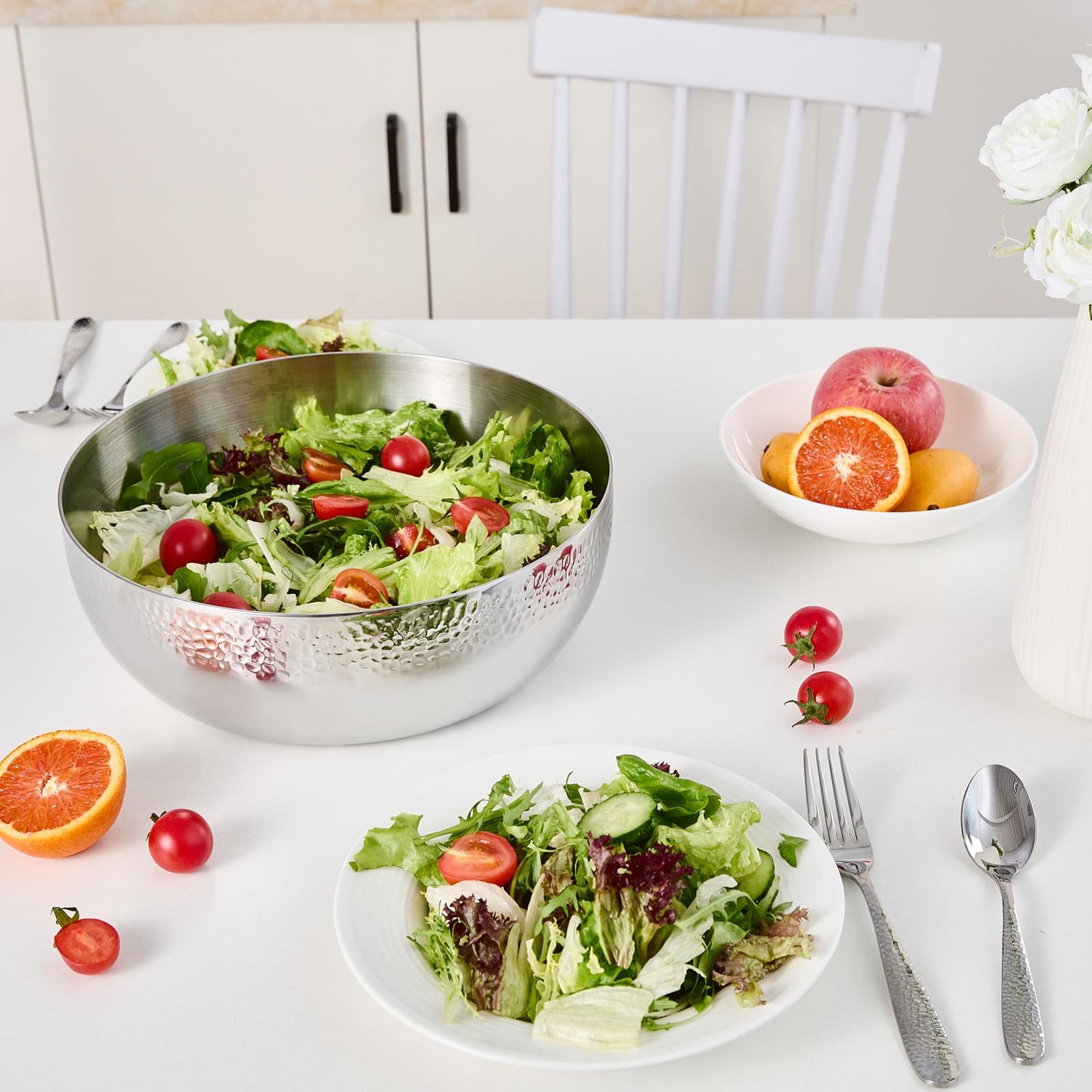 Brightalk 150oz Stainless Steel Hammered Salad Bowl, Large Fruit Popcorn Serving Bowl