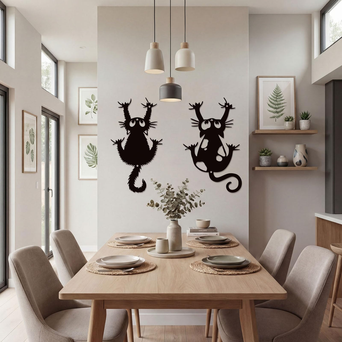 Otoolling Black Cat Wall Art Funny Black Metal Cat Wall Hanging Decor Minimalist Signs for Cats Lover Home Bedroom Living Room Patio Bathroom Office Decor (2 Pcs,Aprox 7" X 12")