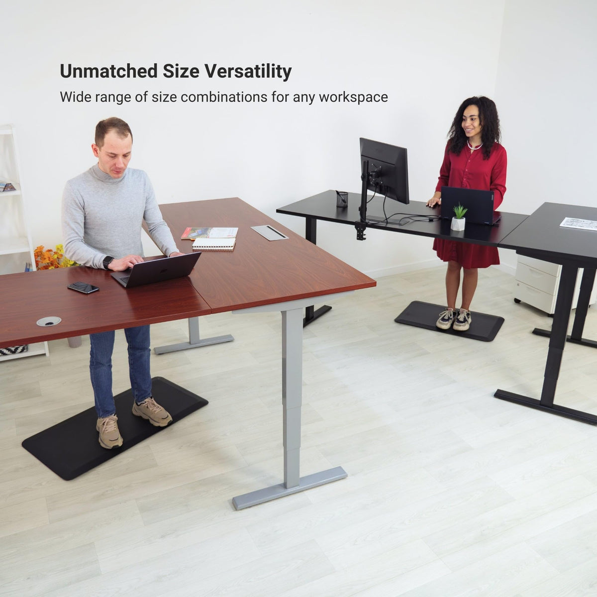 Progressive Desk Electric Stand Up Height Adjustable Standing Desk - L Shaped 78" x 60" Corner Table Computer Rising Workstation - Gray Frame, Gray Oak
