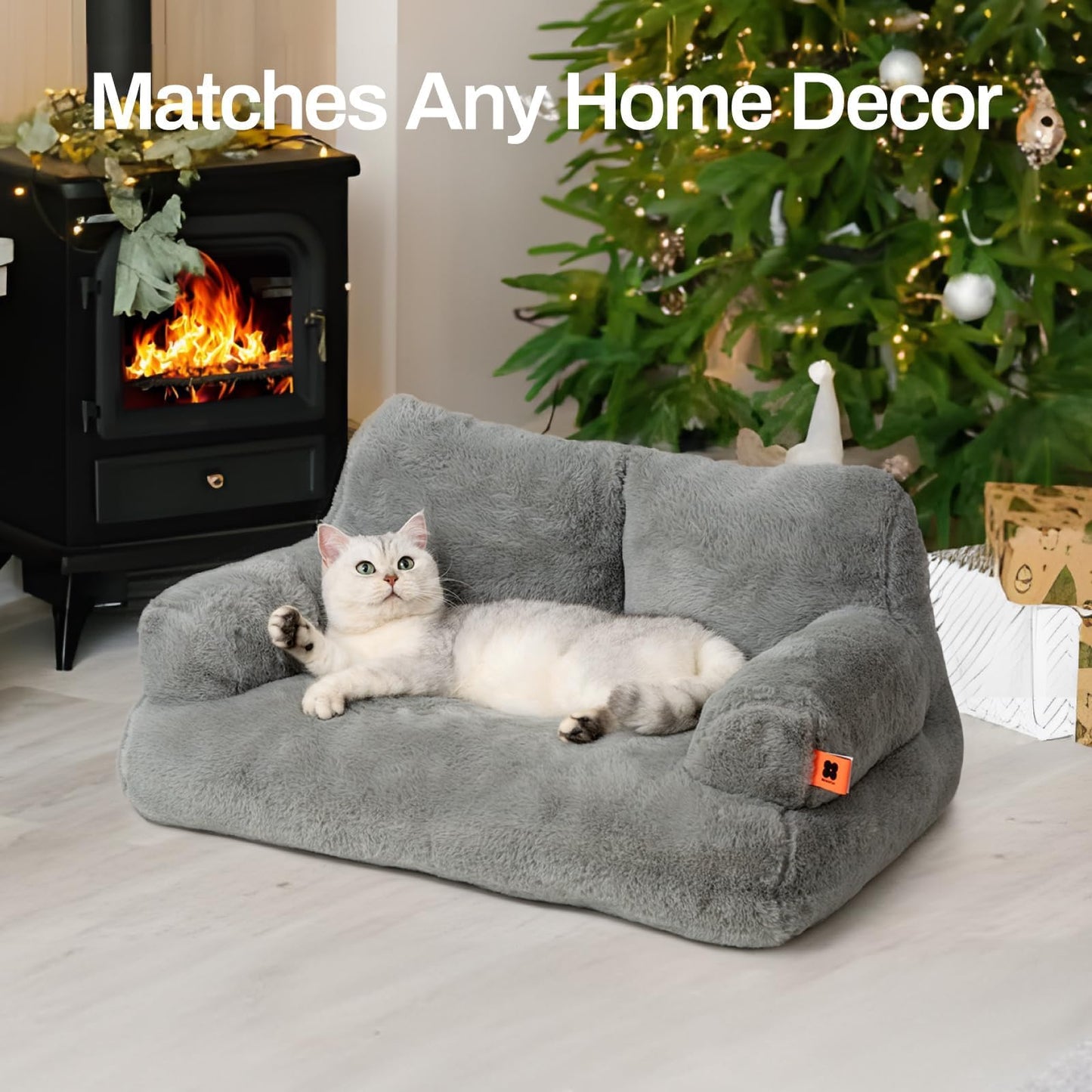 MEWOOFUN Stylish Cat Bed for Indoor Cars Large - Fluffy and Soft Cat Sofa Bed Small Dog Sofa Bed for Dogs and Cats - 66x48cm Cute Cat Bed Couch with Non-slip Bottom, Grey