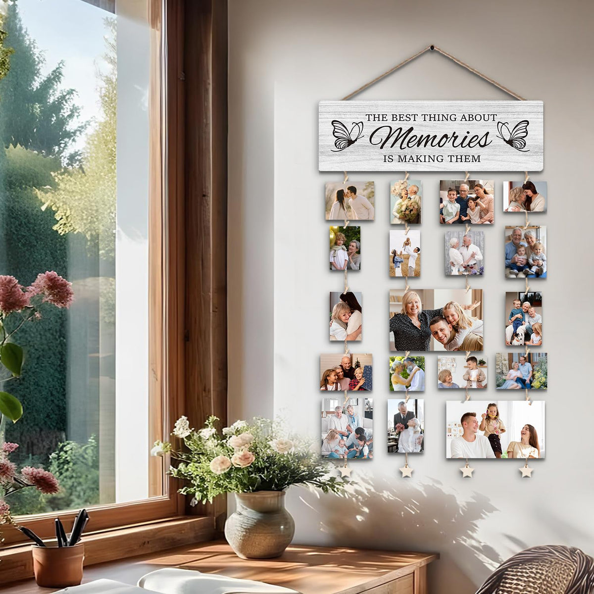 SJDFCSA Family Picture Frames Collage Photo Hanging Display Picture Board Christmas Gifts for Grandparents Mom Women, the Best Thing About Memories is Making Them Home Living Room Bedroom Wall Decor