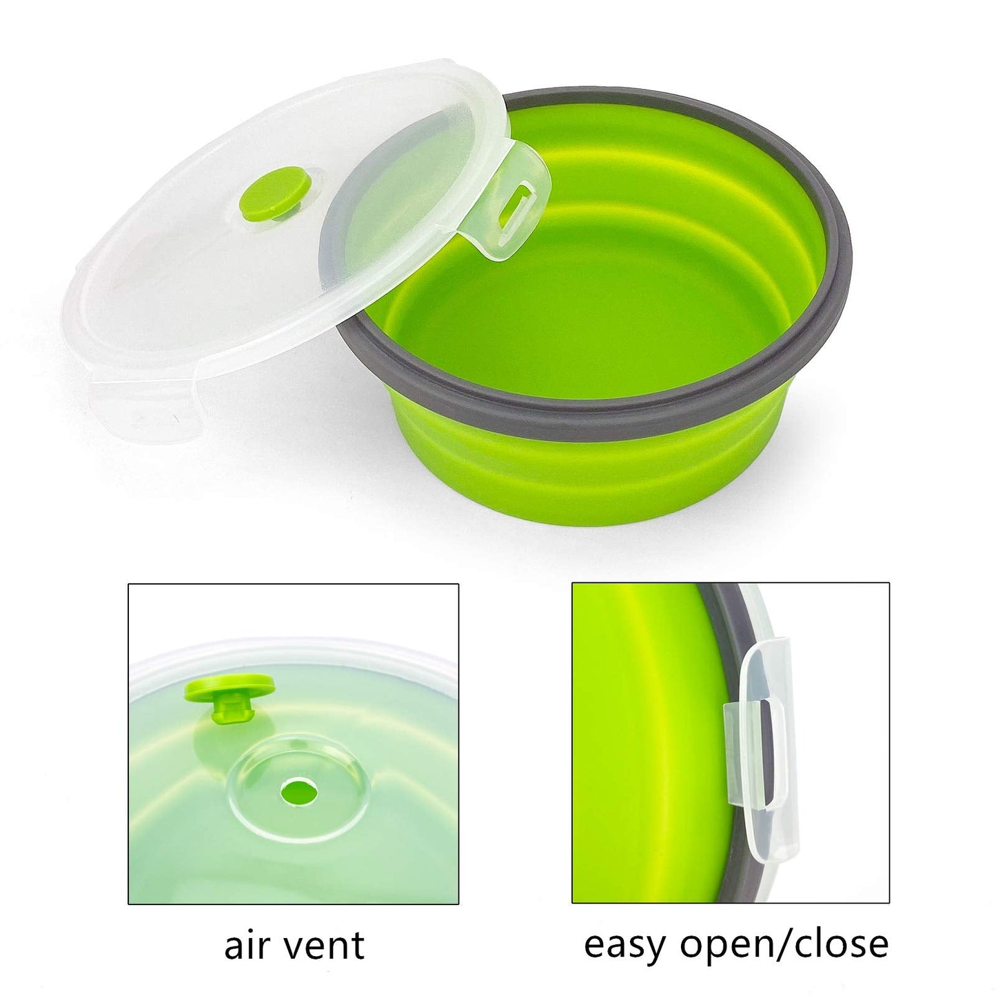 CARTINTS 1200ml Large Collapsible Food Containers Silicone Lunch Containers Silicone Leftover Food Containers, Ideal for Camping Travel, 3Pack