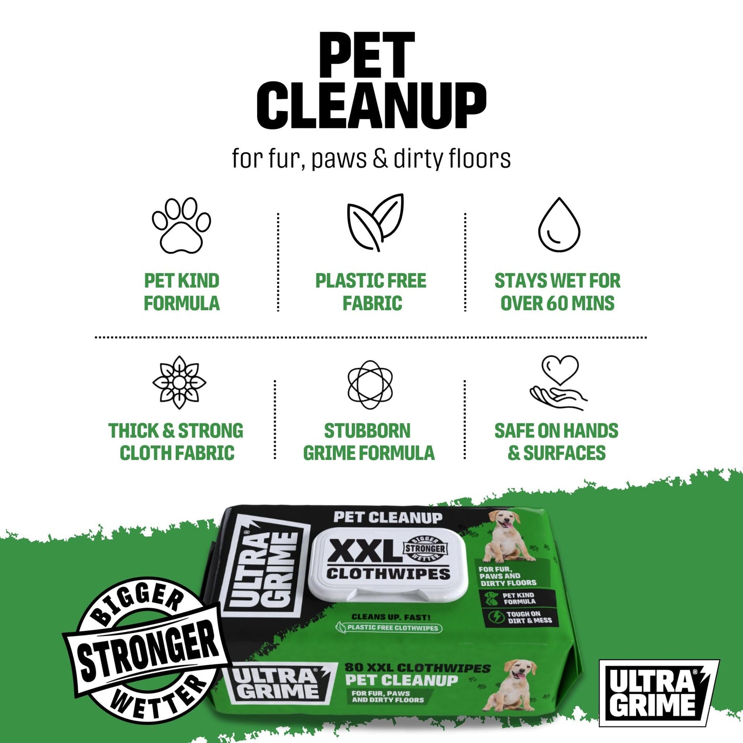 UltraGrime Pet Cleaning Wet Wipes 80 Thick Wipes - Pet Wipes Dog Cleaning Wipes - Cat Wipes - Pet Wipes For Cats - Puppy Wipes Clean Paws Dog Paw Wipes Dog Wipes For Smelly Dogs Grooming
