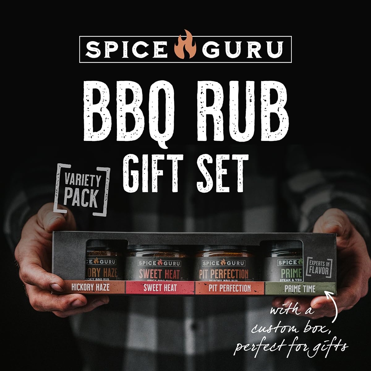 Spice Guru BBQ Rub Gift Set – 4 Flavor Barbecue Seasoning Sampler – Mens Christmas Gifts for Dad, Husband or Brother – Premium Grilling Spices & Holiday Gift Set for Grill Lovers - Grill Accessories
