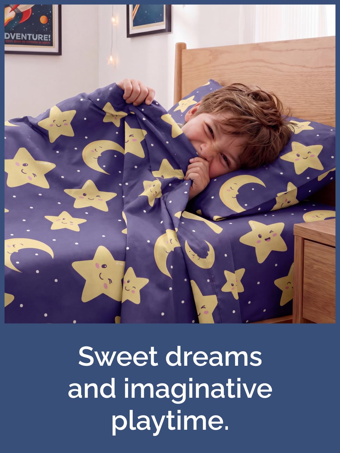CGK Unlimited Kids Twinkle Stars Queen 4 Piece Sheet Set - Boys, Girls, Teens, Toddler - Easy Fit Deep Pockets - Soft, Cooling & Breathable Sheets - Cute, Cozy, Fade & Wrinkle Free - Machine Washable