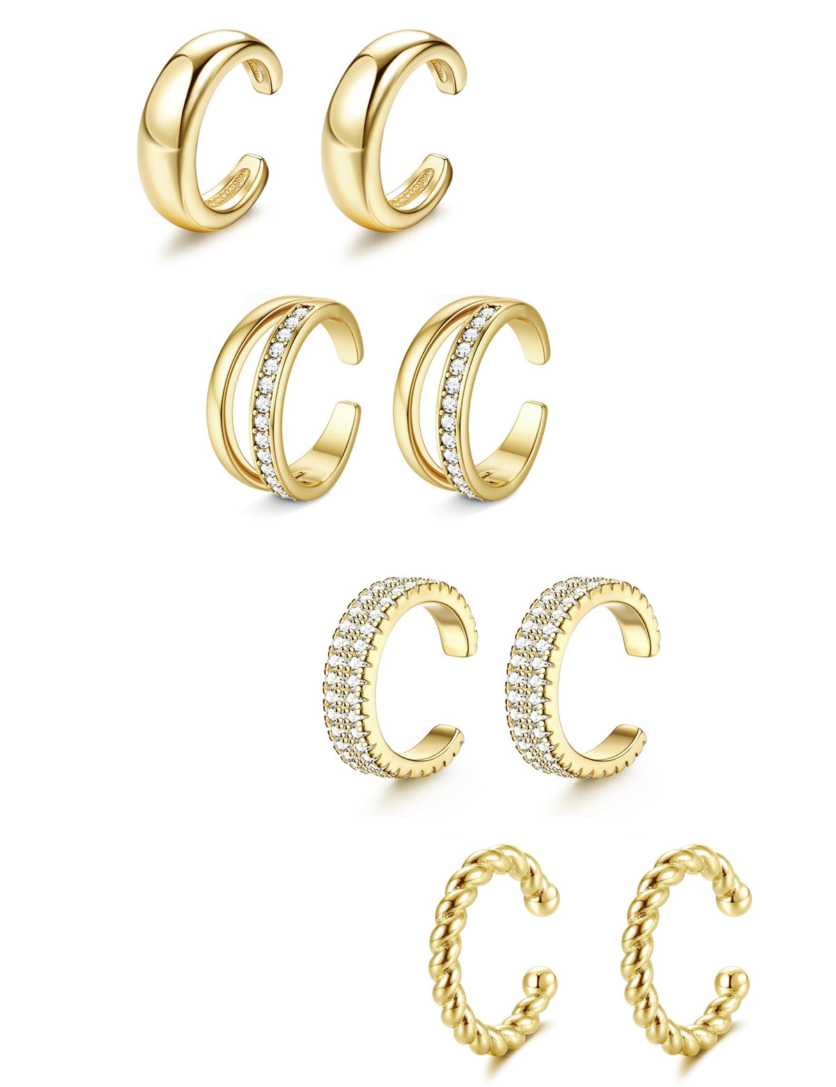 4 Pairs Ear Cuffs Non Piercing - 14K Gold Plated Ear Cuffs Earrings for Women Trendy Ear Cuff for Non Pierced Ears Clip On Carrtilage Earring Lightweight Adjustable Fake Earrings Set Chunky