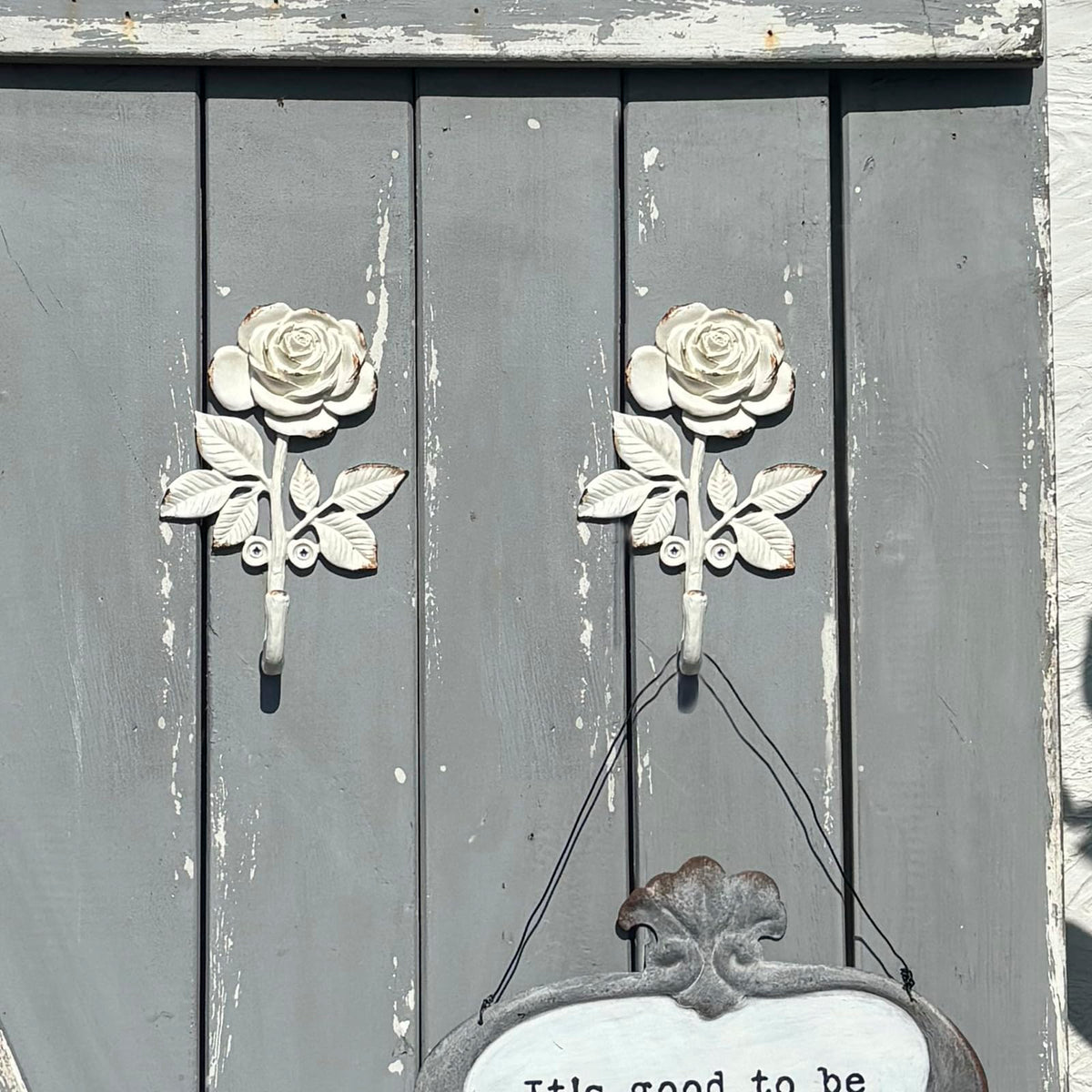 6 Funpop: 2 Pieces of White Blossoming Rose Wall Hooks, Heavy-Duty Metal Decorative Wall Hooks for Hanging Coats, Bags, Towels. Flower Ornate Style for Home Decor