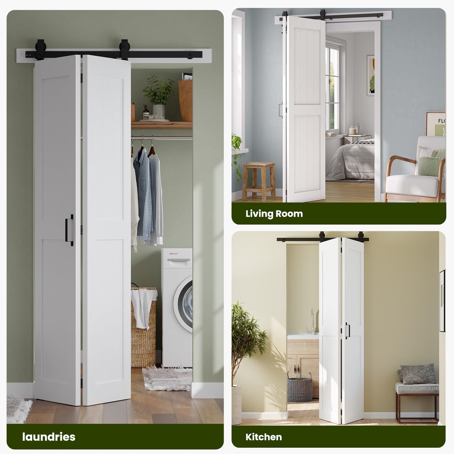 SMARTSTANDARD Bifold Barn Door 28'' x 84'',Bi-Fold Sliding Closet Doors with Hardware Kit Included,32'' Track Kit for 2 Doors,Waterproof & Quiet,Pre-Drilled Holes Easy Assembly,White