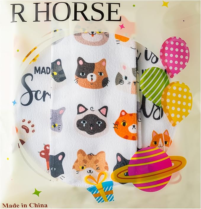 R HORSE 5Pcs Funny Kitchen Dish Towels, Cute Cat Dishcloths Gift, Absorbent
