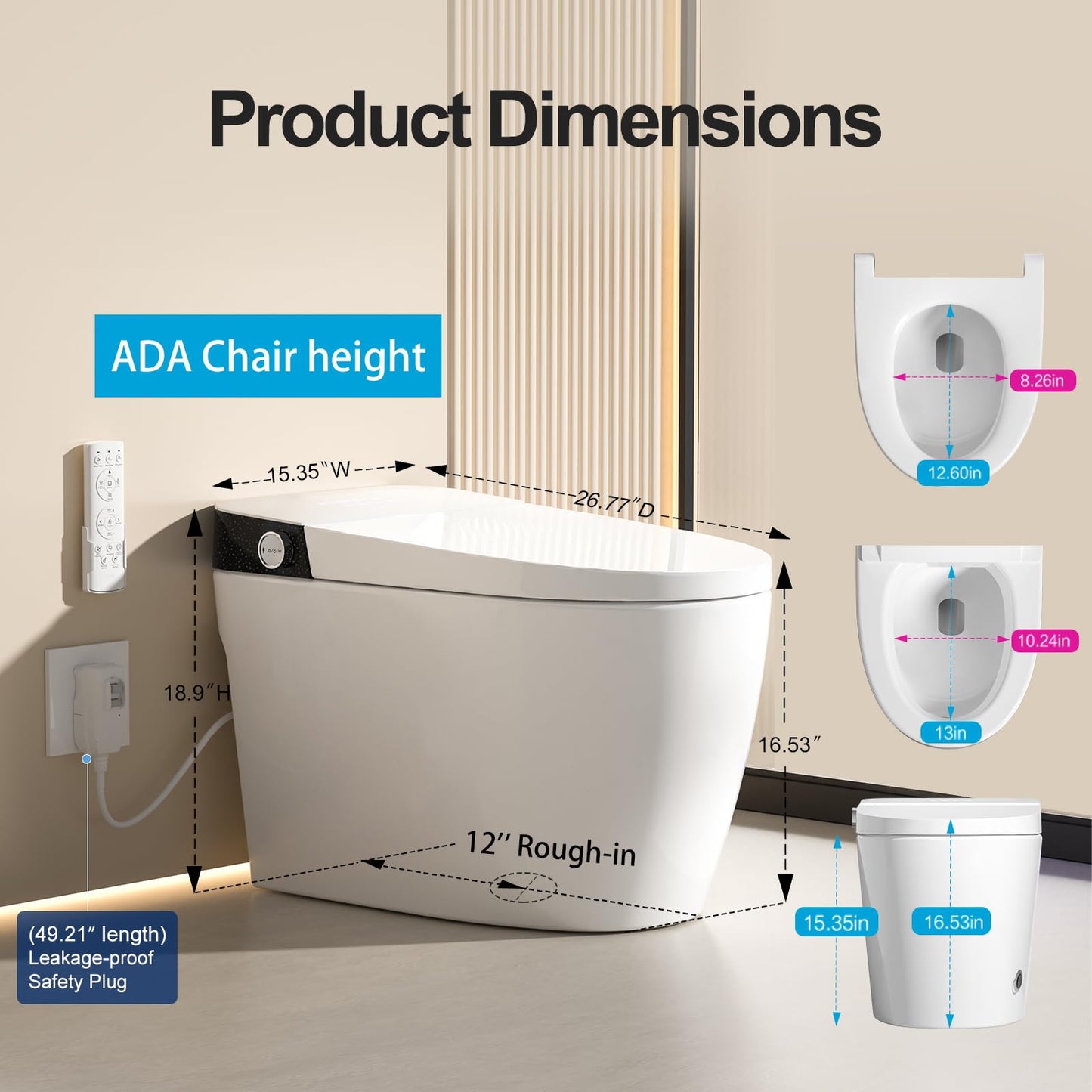 Smart Toilet with Bidet Built in, Elongated Bidet Toilet with Auto Soft Open/Close, Auto Flush, One Piece Toilet with Warm Wash & Dryer, Heated Seat, LED & Night Light, Self-Cleaning, Full/Half Flush