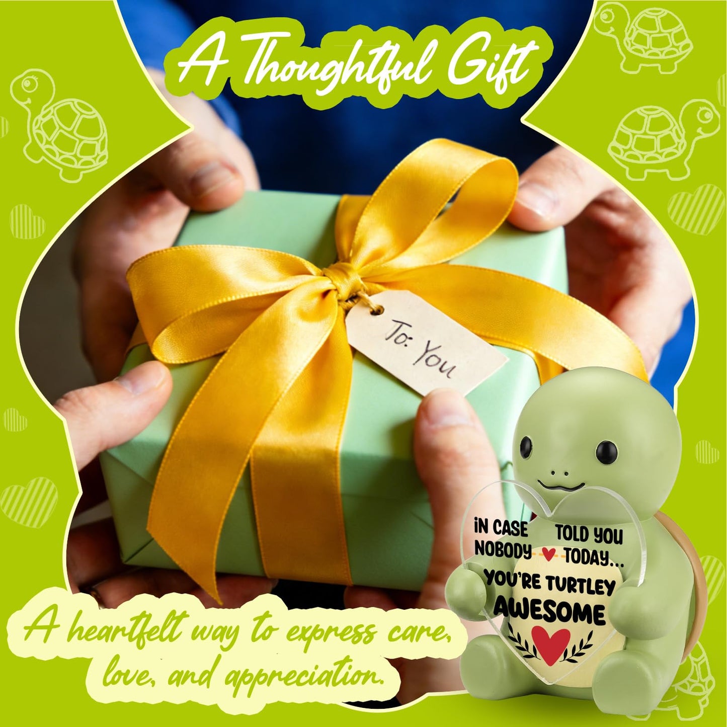 FOKCBOCM Tiny Turtle Encouragement Figurine with Positive Reminder Message, in Case Nobody Told You Today You're Turtley Awesome Desk Decor Gift for Women Friends Coworkers Office Home-DSZX152