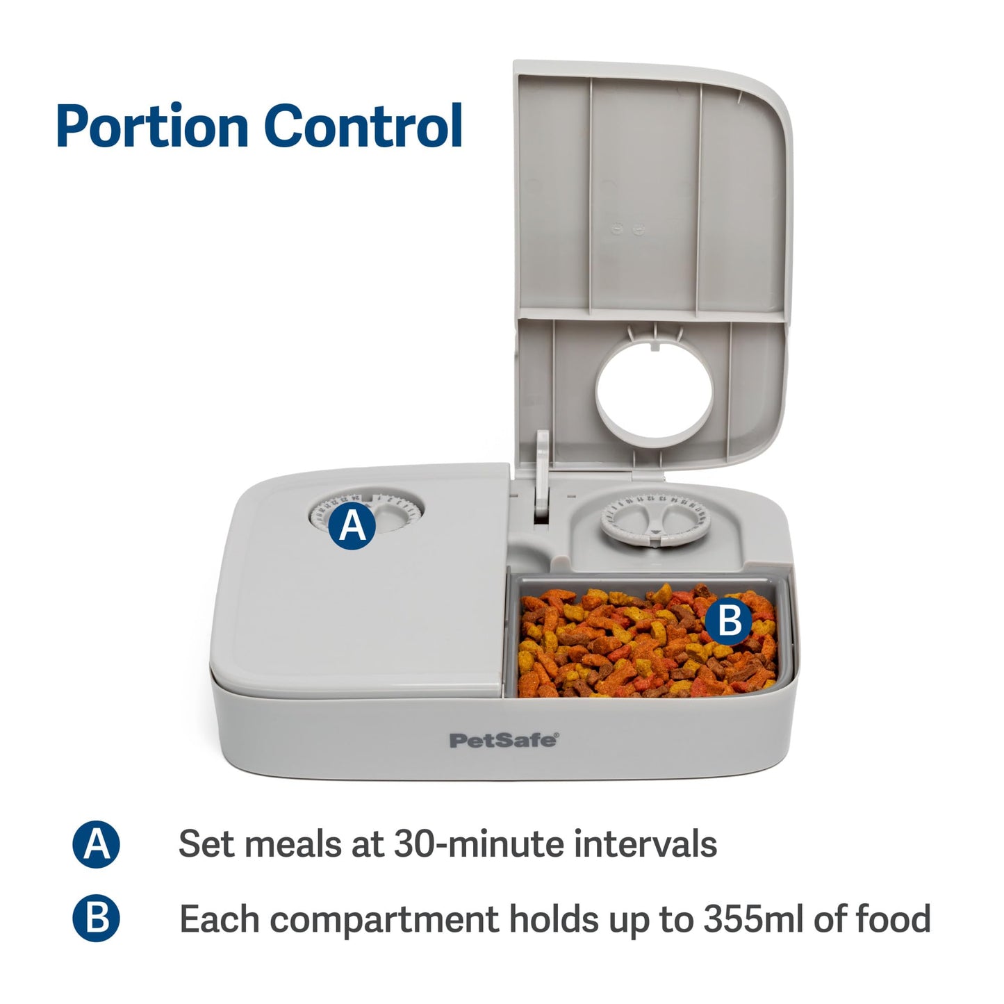 PetSafe 2 Meal Automatic Feeder, Built-in Timers, BPA Free Food Bowl, Suitable for Dry Food,Grey