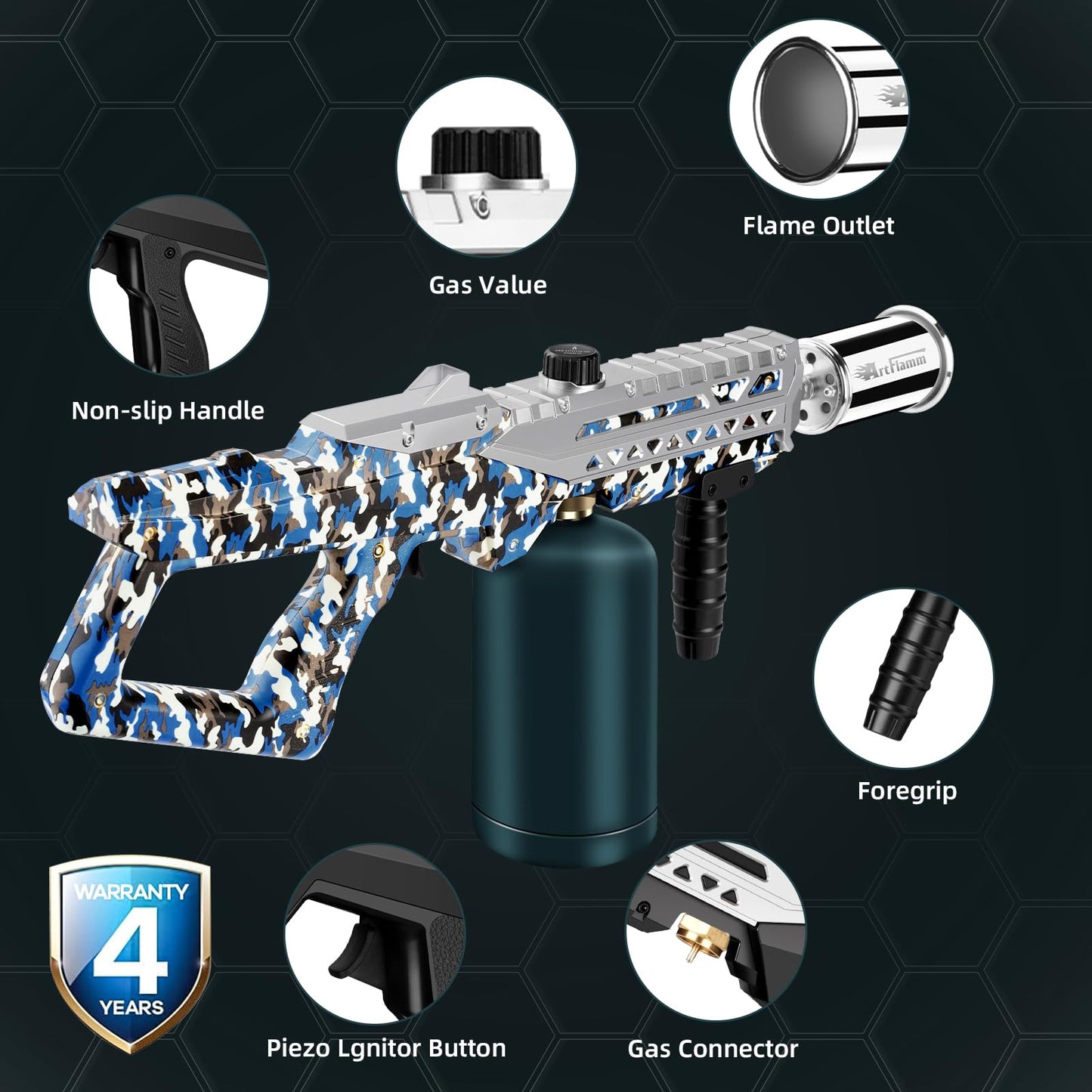 ARTFLAMM Propane Gun Torch - Powerful Grill & Cooking Blower Torch - Culinary Torch Sous Vide - Adjustable Flamethrower for BBQ, Campfire, Charcoal Wood Grills Lighter(Tank Not Included)