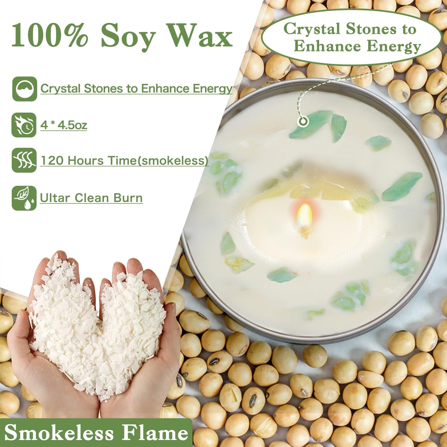 Sage Candle Gift Set, 4 Pack Natural Soy Wax White Sage Smudge Kit with Healing Crystals for House Cleansing Negative Energy, Spiritual Meditation & Aromatherapy, Ideal Mother's Day Housewarming Gifts