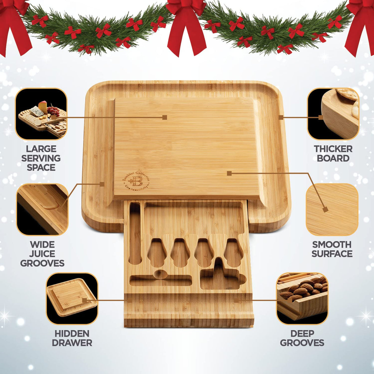 Charcuterie Boards Gift Set - Bamboo Cheese Board Set Charcuterie Tray & Serving Platter for Hosting & Entertaining, Wooden Cheese Platter, Kitchen Gifts for Women, Gifts for Home, Wedding & Birthday