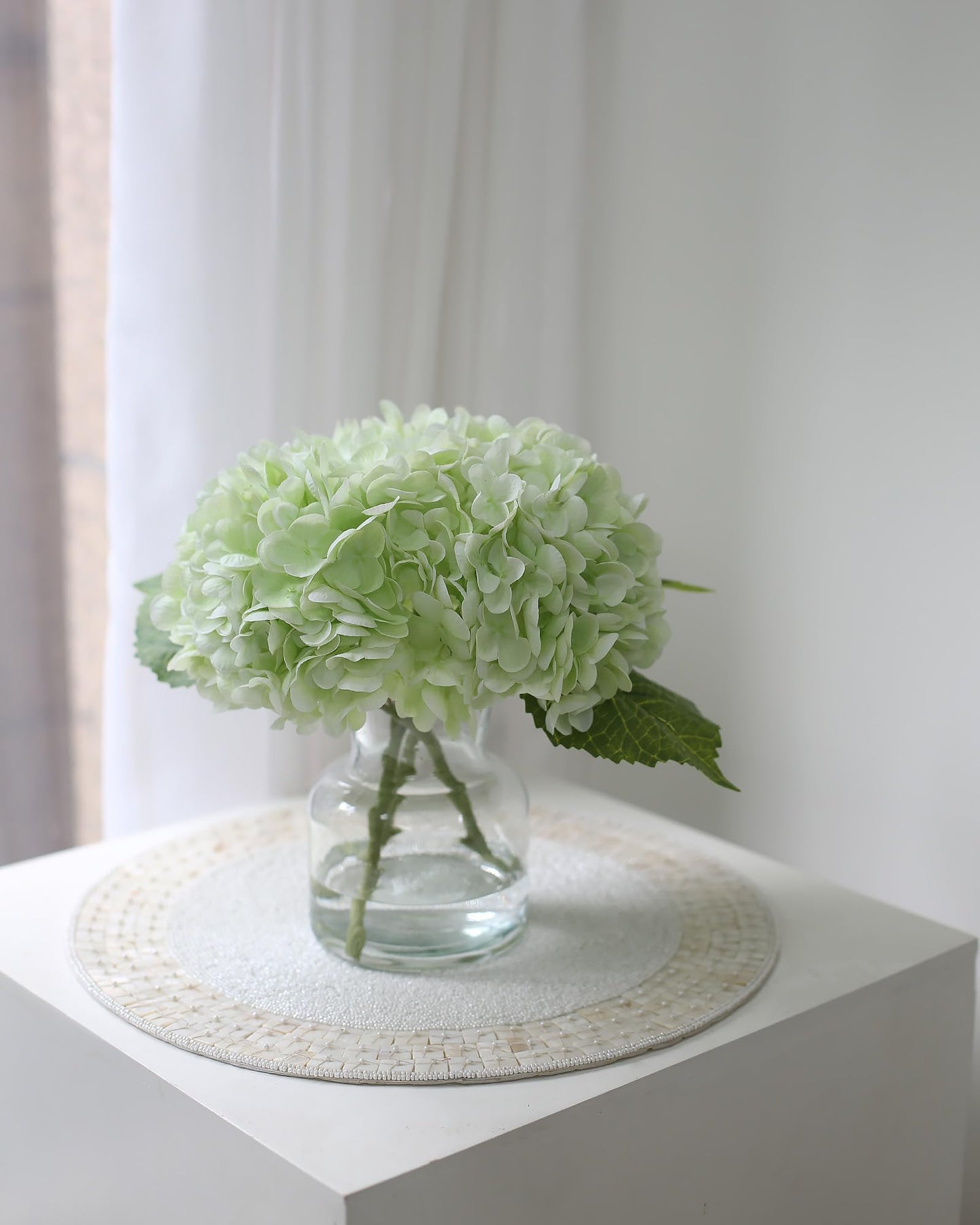 CHASMILE Real Touch Artificial Flowers Hydrangea in Vase for Home Decoration,Artificial Hydrangeas Centerpieces for Tables, Lifelike Fake Hydrangea in Vase for Bathroom, Office and Water Bar