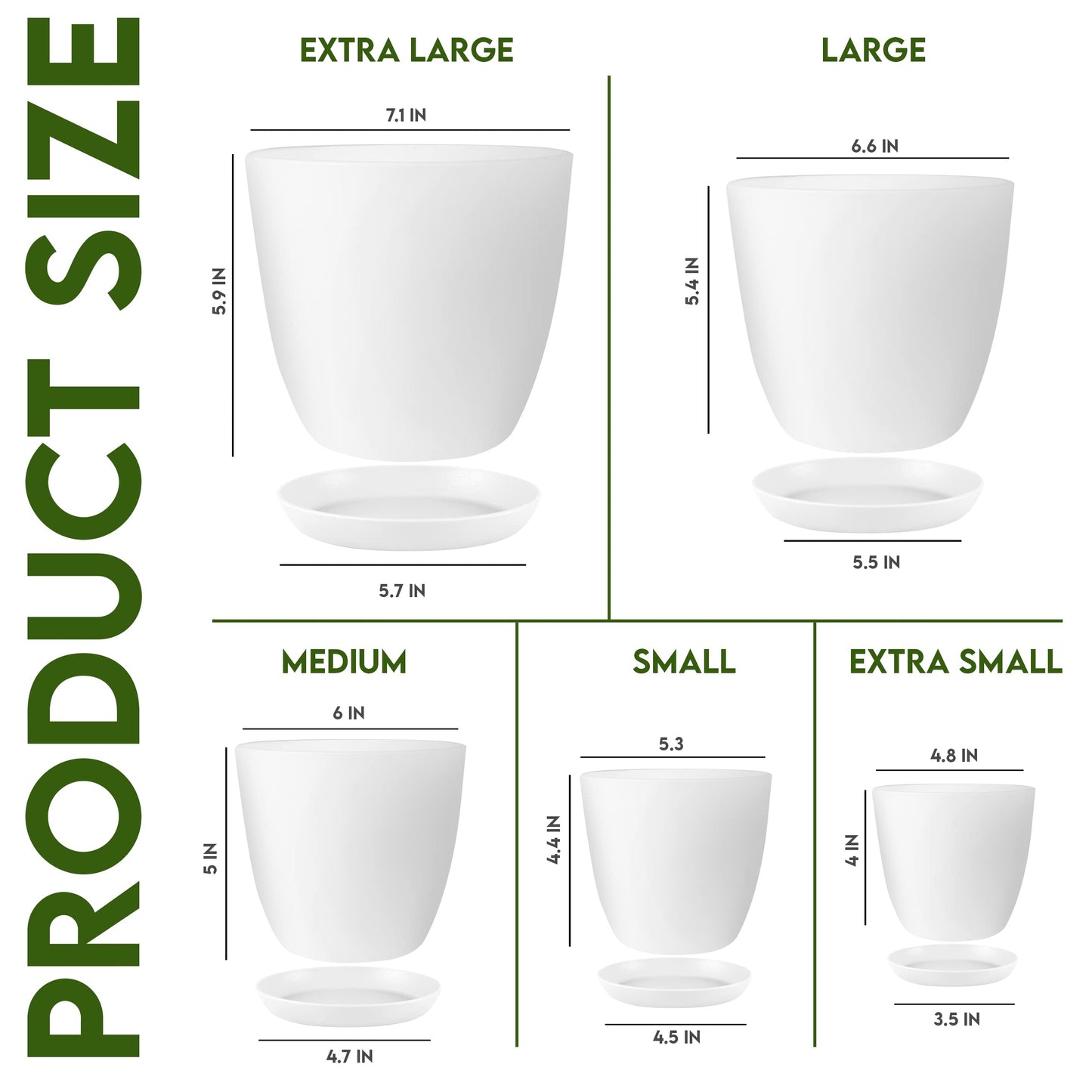 Utopia Home Plastic Planters White, Flower Nursery Pots Indoor Modern Decorative Plastic Pots for Plants, Succulents, Flowers, and Cactus 5 Pack, Multisize