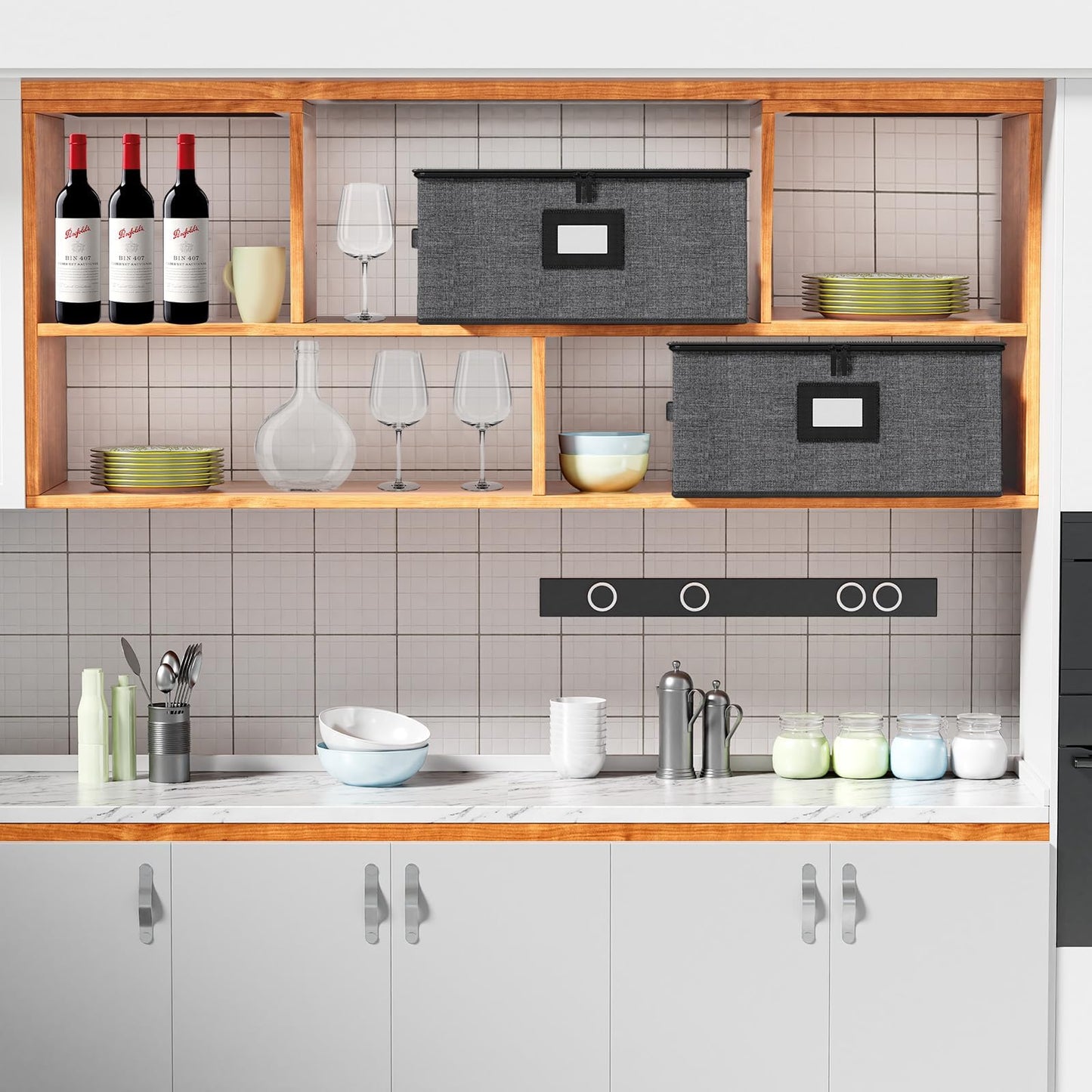 Aokeyee 2-Pack Wine Glass Storage Box with Dividers, Hard Shell Stemware Case Holds 24 Crystal Glasses & Drinkware, for Moving & Protection, Grey