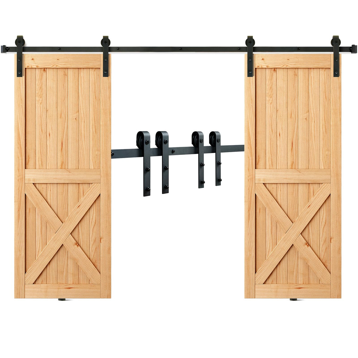 VEVOR 8FT Sliding Barn Door Hardware Kit - 330LBS Heavy Duty Double Door Track, Smooth & Silent Pulley System, Fits 2 Door Panels (3.7-4.3FT Total Wide, 1.3"-1.8" Thick)