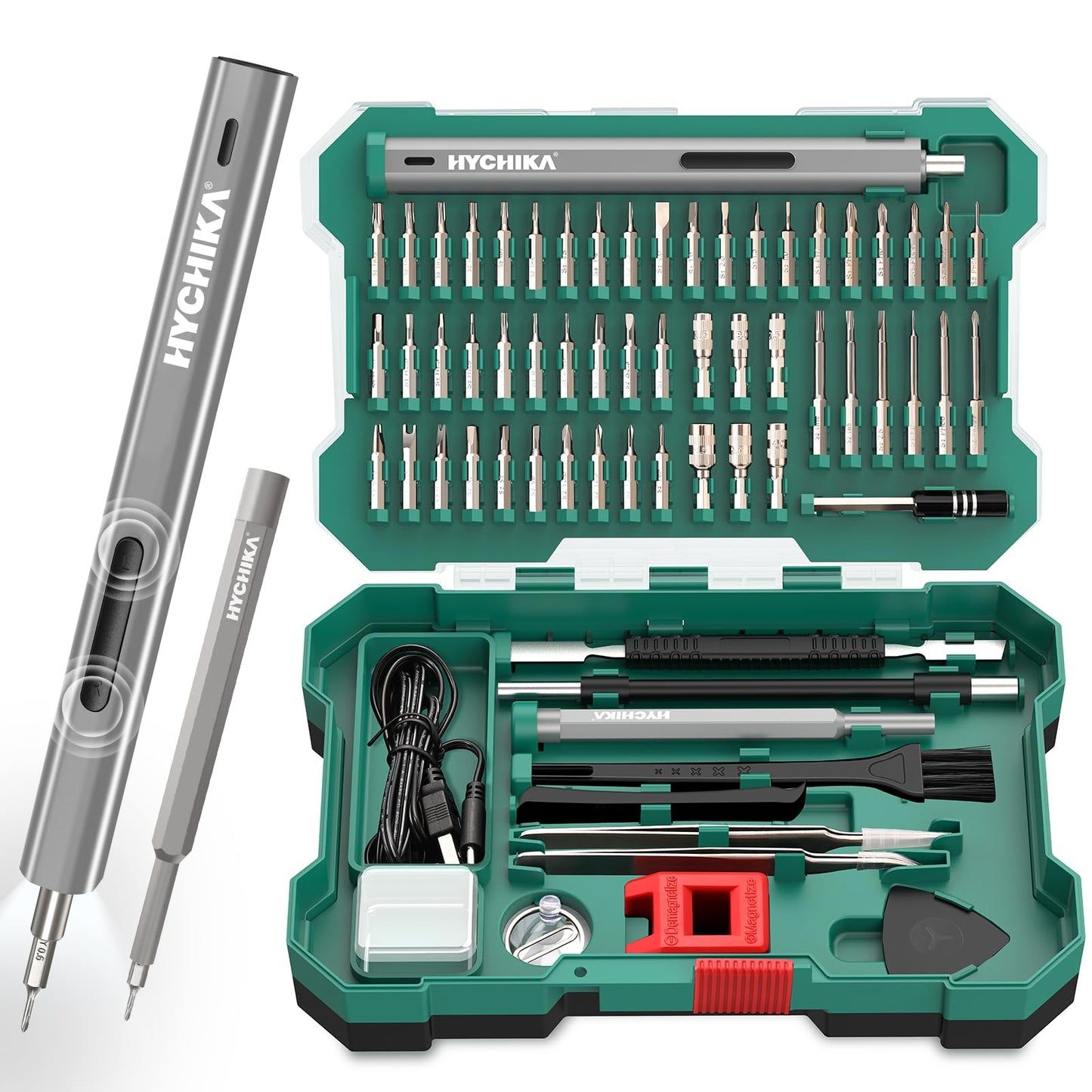 HYCHIKA Precision Cordless Electric Screwdriver, 67 in 1 Repair Tool Kit, Precision Screwdriver Repair Kit, USB Charging & LED Lighting, for Mobile Phone, Laptop